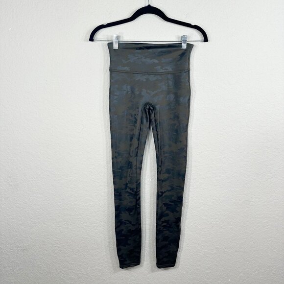 SPANX Faux Leather Camo Leggings in Matte Green Camo - Picture 2 of 12